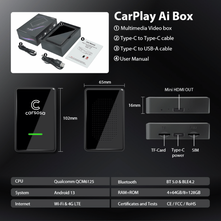 Carsosa® Multimedia AI Box | For All Vehicles With Factory Wired Apple CarPlay